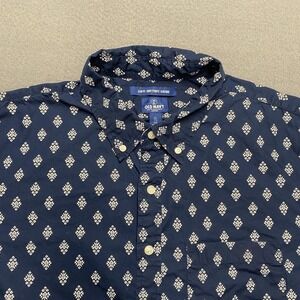Old‎ Navy Shirt Mens 2XL Navy Blue Slim Fit Long Sleeve Geometric Print Cotton